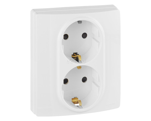 Розетка подвійна 220В Legrand 672233 Etika, білий, пластик, із заземленням, Schuko, без захисної кришки, зі шторками, для врізного монтажу
