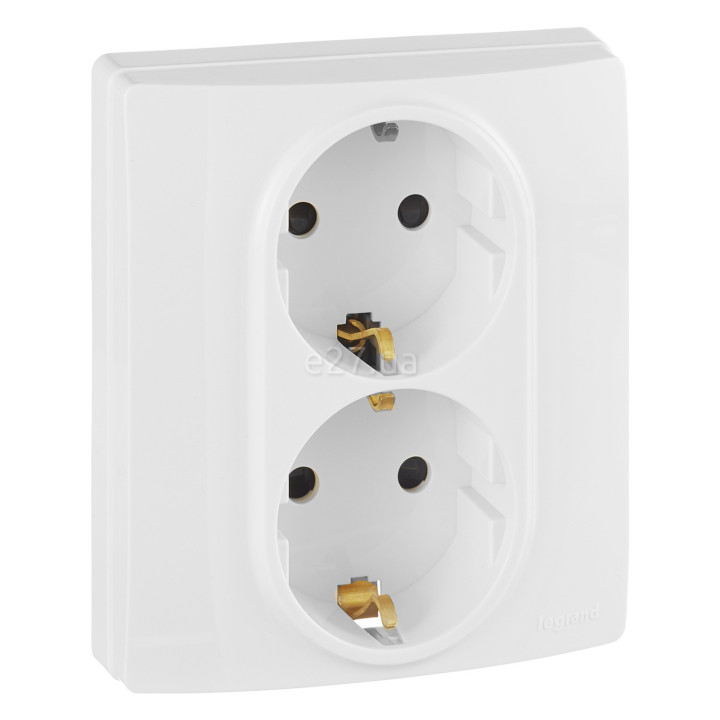 Розетка подвійна 220В Legrand 672233 Etika, білий, пластик, із заземленням, Schuko, без захисної кришки, зі шторками, для врізного монтажу · Legrand · legrand-672233