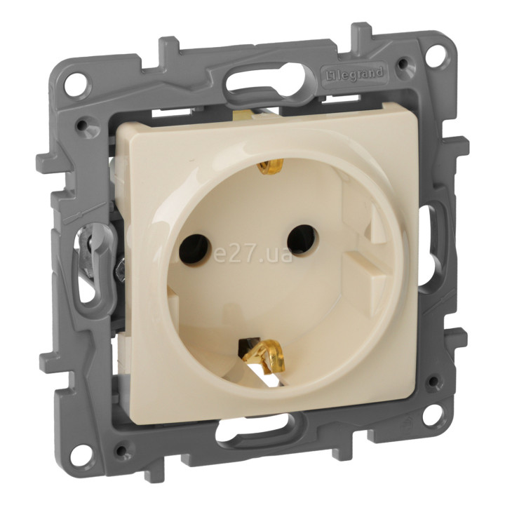 Розетка 220В Legrand 672322 Etika, слонова кістка, пластик, із заземленням, Schuko, без захисної кришки, зі шторками, для врізного монтажу · Legrand · legrand-672322