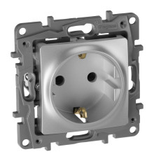 Розетка 220В Legrand 672421 Etika, алюміній, пластик, із заземленням, Schuko, без захисної кришки, без шторок, для врізного монтажу