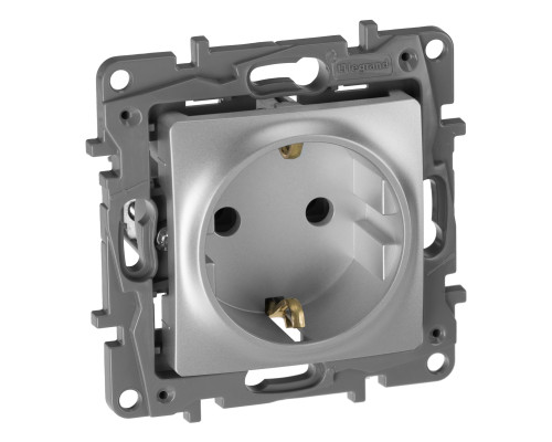 Розетка 220В Legrand 672421 Etika, алюміній, пластик, із заземленням, Schuko, без захисної кришки, без шторок, для врізного монтажу