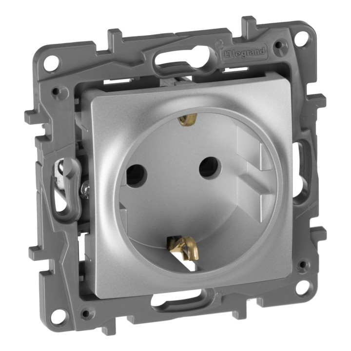 Розетка 220В Legrand 672421 Etika, алюміній, пластик, із заземленням, Schuko, без захисної кришки, без шторок, для врізного монтажу · Legrand · legrand-672421