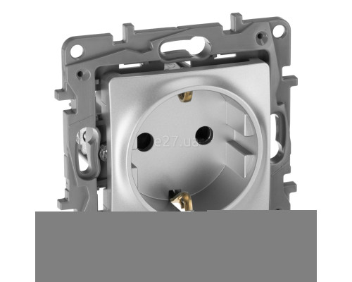 Розетка 220В Legrand 672422 Etika, алюміній, пластик, із заземленням, Schuko, без захисної кришки, зі шторками, для врізного монтажу