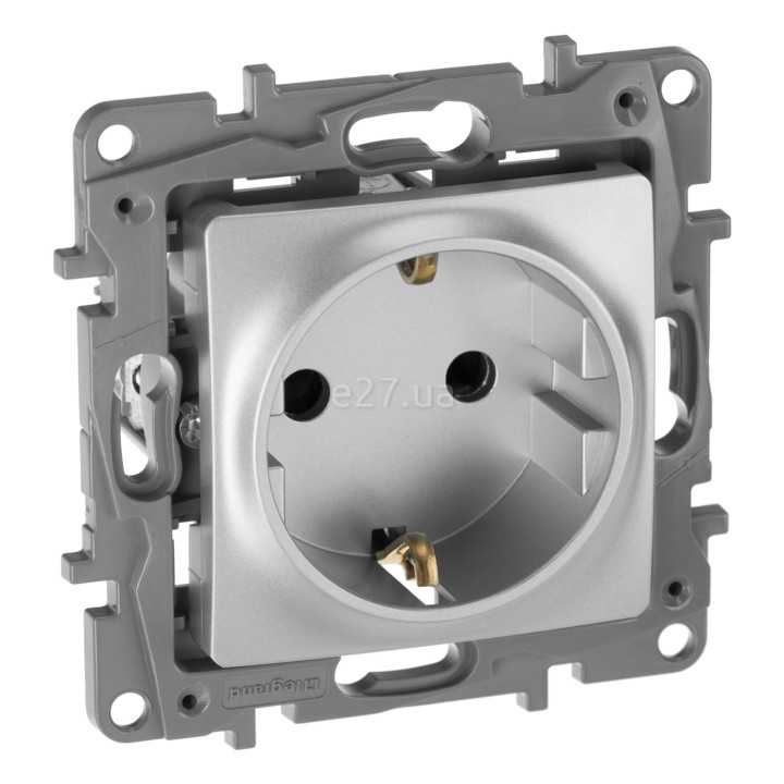 Розетка 220В Legrand 672422 Etika, алюміній, пластик, із заземленням, Schuko, без захисної кришки, зі шторками, для врізного монтажу · Legrand · legrand-672422