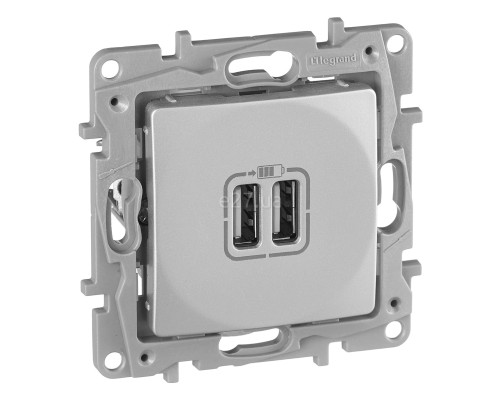 Розетка USB Legrand 672494 Etika, алюміній, пластик, для врізного монтажу