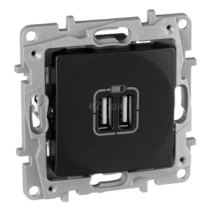 Розетка USB Legrand 672694 Etika, антрацит, пластик, для врізного монтажу · Legrand · legrand-672694