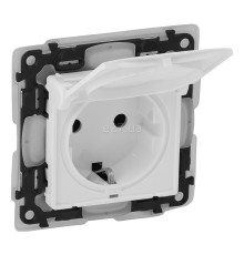 Розетка 220В Legrand 753119 Valena Life, білий, пластик, із заземленням, Schuko, ip44, із захисною кришкою, зі шторками, для врізного монтажу