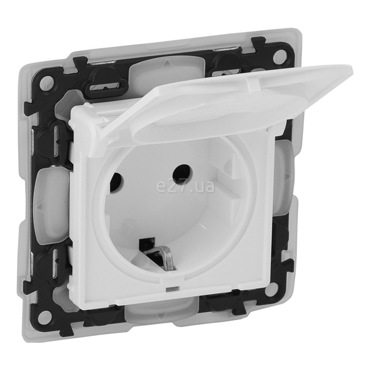 Розетка 220В Legrand 753119 Valena Life, білий, пластик, із заземленням, Schuko, ip44, із захисною кришкою, зі шторками, для врізного монтажу · Legrand · legrand-753119