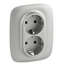 Розетка подвійна 220В Legrand 753926 Valena Allure, алюміній, пластик, із заземленням, Schuko, без захисної кришки, зі шторками, для врізного монтажу