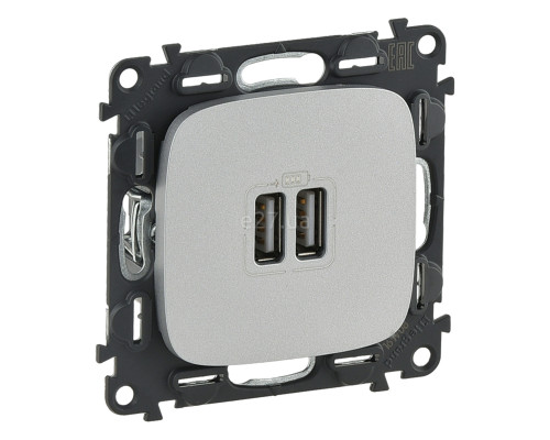 Розетка USB Legrand 754997 Valena Allure, алюміній, пластик, для врізного монтажу