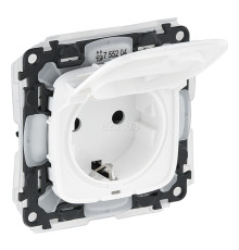 Розетка 220В Legrand 755204 Valena Allure, білий, пластик, із заземленням, Schuko, ip44, із захисною кришкою, зі шторками, для врізного монтажу