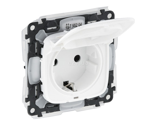 Розетка 220В Legrand 755204 Valena Allure, білий, пластик, із заземленням, Schuko, ip44, із захисною кришкою, зі шторками, для врізного монтажу