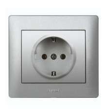 Розетка 220В Legrand 771364 Galea Life, алюміній, із заземленням, Schuko