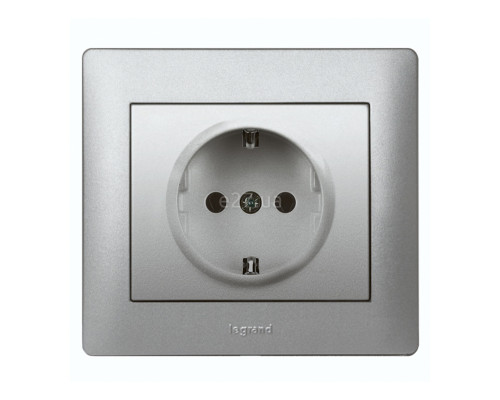 Розетка 220В Legrand 771364 Galea Life, алюміній, із заземленням, Schuko