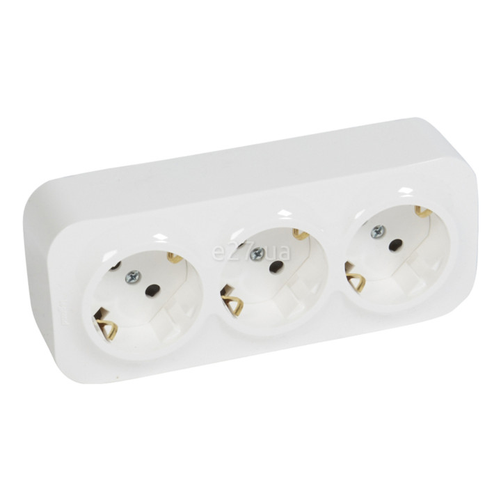 Розетка потрійна 220В Legrand 782418 Quteo, білий, із заземленням, Schuko, без захисної кришки · Legrand · legrand-782418
