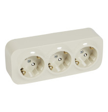 Розетка потрійна 220В Legrand 782448 Quteo, слонова кістка, із заземленням, Schuko, без захисної кришки