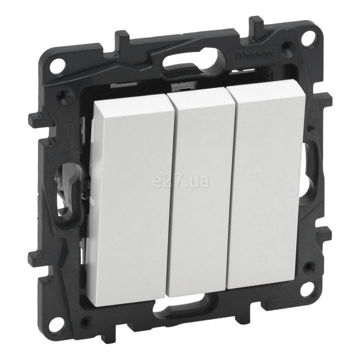 Вимикач 3-клавішний Legrand 863103 Niloe Step, 20A, білий, пластик, без підсвітки та індикації, для врізного монтажу · Legrand · legrand-863103
