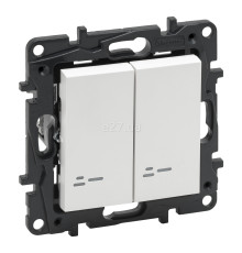 Вимикач 2-клавішний Legrand 863115 Niloe Step, 10A, білий, пластик, з підсвіткою, для врізного монтажу