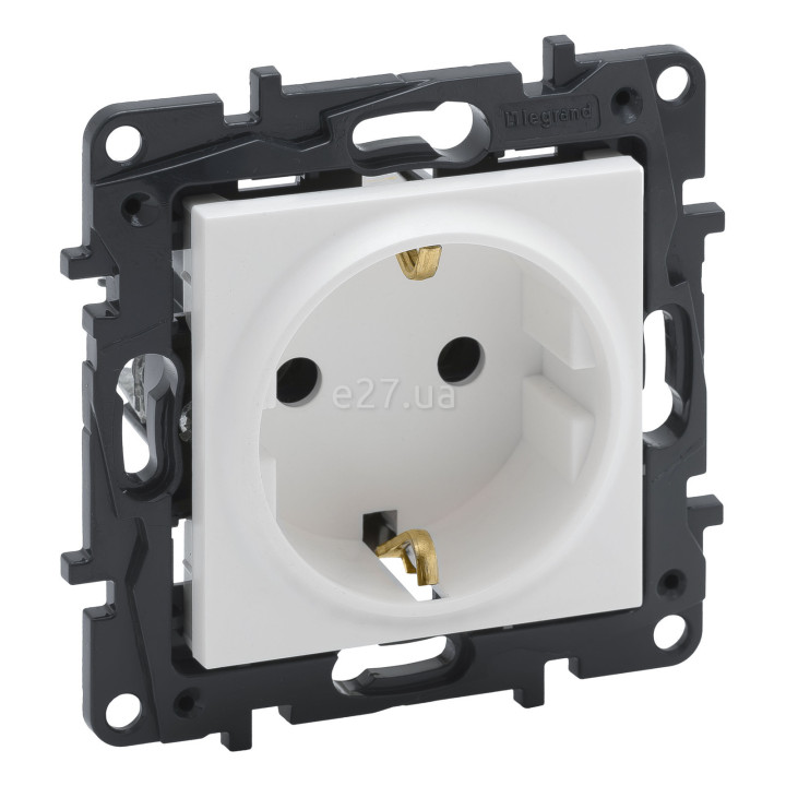 Розетка 220В Legrand 863120 Niloe Step, 16A, білий, пластик, із заземленням, Schuko, без захисної кришки, зі шторками, для врізного монтажу · Legrand · legrand-863120