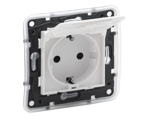 Розетка 220В Legrand 863123 Niloe Step, 16A, білий, пластик, із заземленням, Schuko, ip44, із захисною кришкою, без шторок, для врізного монтажу