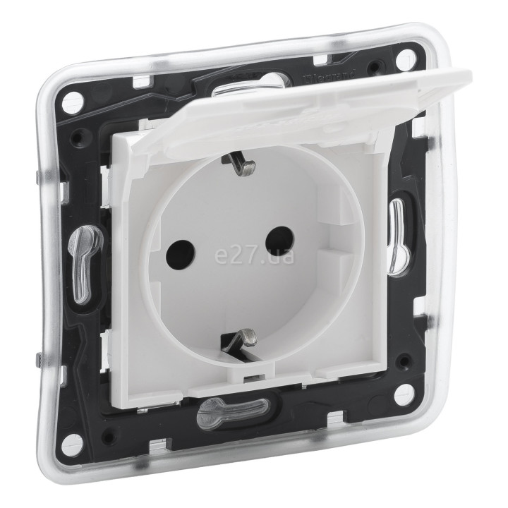 Розетка 220В Legrand 863123 Niloe Step, 16A, білий, пластик, із заземленням, Schuko, ip44, із захисною кришкою, без шторок, для врізного монтажу · Legrand · legrand-863123