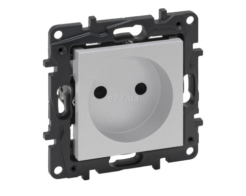 Розетка 220В Legrand 863319 Niloe Step, 16A, алюміній, пластик, без заземлення, без захисної кришки, без шторок, для врізного монтажу
