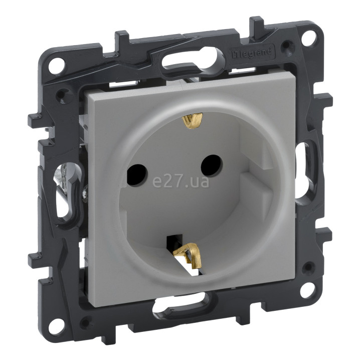 Розетка 220В Legrand 863320 Niloe Step, 16A, алюміній, пластик, із заземленням, Schuko, без захисної кришки, зі шторками, для врізного монтажу · Legrand · legrand-863320