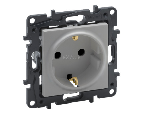 Розетка 220В Legrand 863321 Niloe Step, 16A, алюміній, пластик, із заземленням, Schuko, без захисної кришки, без шторок, для врізного монтажу