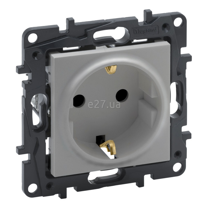 Розетка 220В Legrand 863321 Niloe Step, 16A, алюміній, пластик, із заземленням, Schuko, без захисної кришки, без шторок, для врізного монтажу · Legrand · legrand-863321