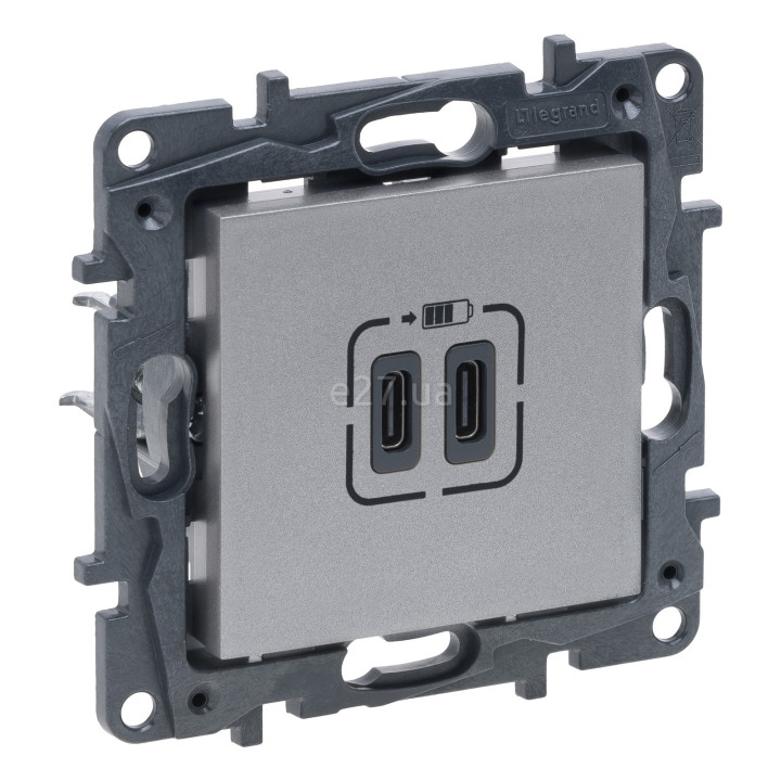 Розетка USB Legrand 863339 Niloe Step, алюміній, пластик, для врізного монтажу · Legrand · legrand-863339