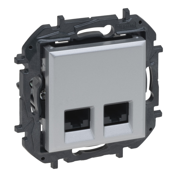 Розетка комп'ютерна Legrand 863360B NILOE STEP Розетка інформаційна 2XRJ45 CAT5e UTP, колір Алюміній, алюміній, для врізного монтажу · Legrand · legrand-863360b