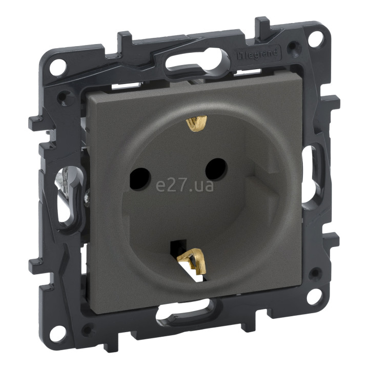 Розетка 220В Legrand 863421 Niloe Step, 16A, сталь, пластик, із заземленням, Schuko, без захисної кришки, без шторок, для врізного монтажу · Legrand · legrand-863421