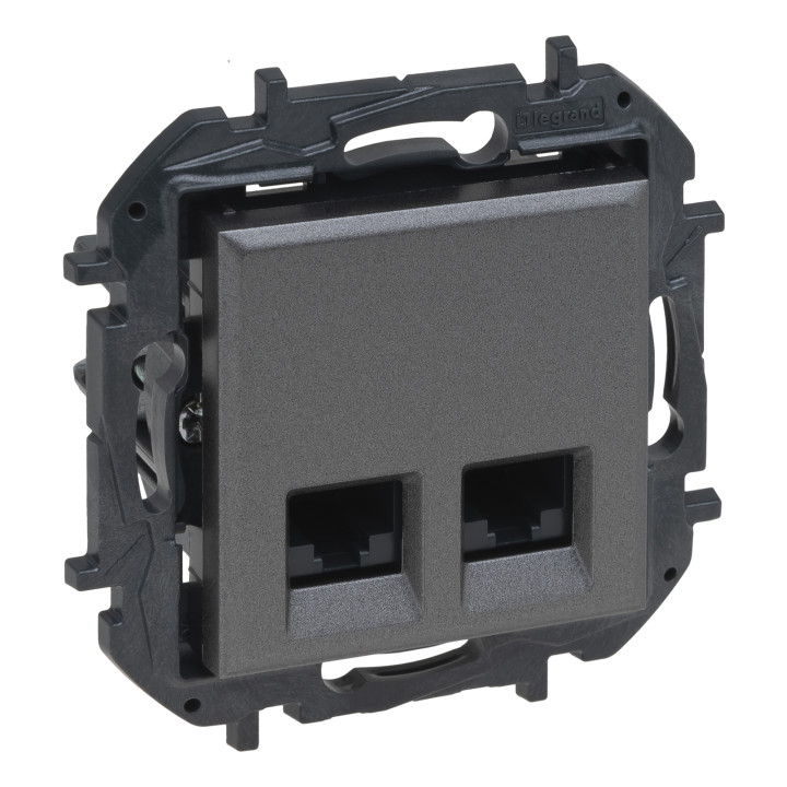Розетка комп'ютерна Legrand 863460B NILOE STEP Розетка інформаційна 2XRJ45 CAT5e UTP, колір Сталь, сталь, для врізного монтажу · Legrand · legrand-863460b
