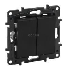 Вимикач 2-клавішний Legrand 863505 Niloe Step, 10A, чорний, пластик, без підсвітки та індикації, для врізного монтажу
