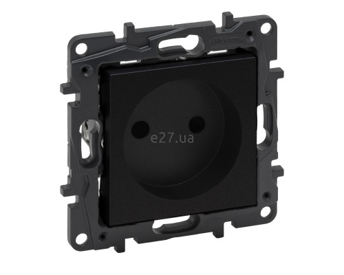 Розетка 220В Legrand 863519 Niloe Step, 16A, чорний, пластик, без заземлення, без захисної кришки, без шторок, для врізного монтажу