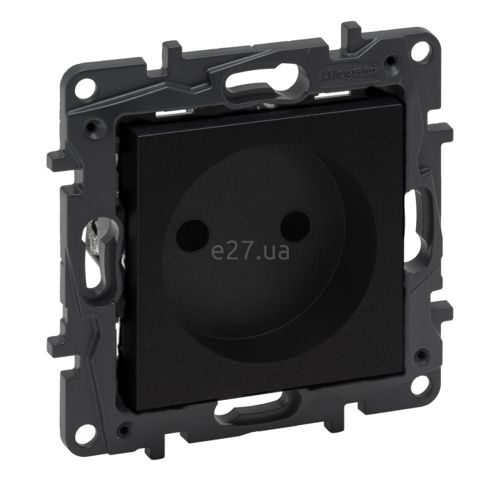 Розетка 220В Legrand 863519 Niloe Step, 16A, чорний, пластик, без заземлення, без захисної кришки, без шторок, для врізного монтажу · Legrand · legrand-863519
