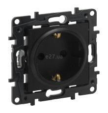 Розетка 220В Legrand 863520 Niloe Step, 16A, чорний, пластик, із заземленням, Schuko, без захисної кришки, зі шторками, для врізного монтажу