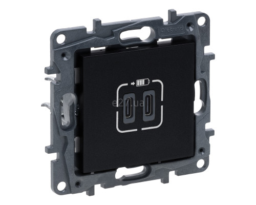 Розетка USB Legrand 863539 Niloe Step, чорний, пластик, для врізного монтажу