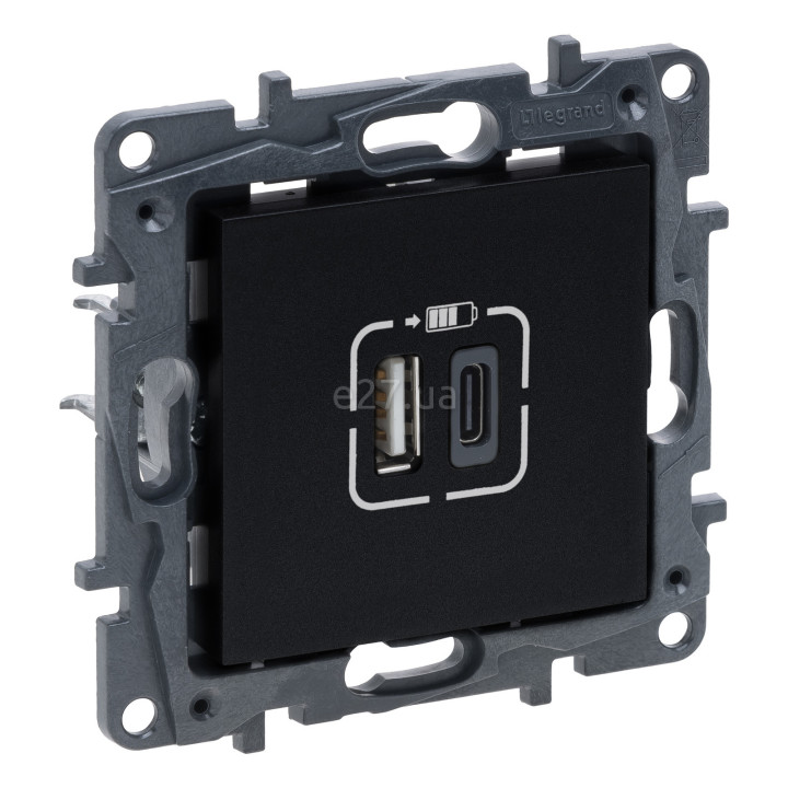 Розетка USB Legrand 863540 Niloe Step, чорний, пластик, для врізного монтажу · Legrand · legrand-863540