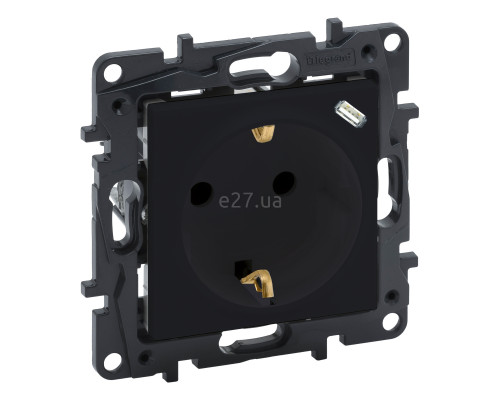 Розетка 220В з USB Legrand 864527 Niloe Step, 16A, чорний, пластик, із заземленням, Schuko, для врізного монтажу