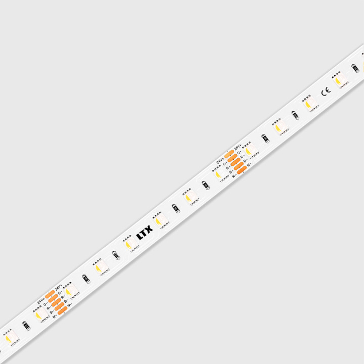 Світлодіодна стрічка LTX 11.24.60.19.20.050.RGBW Flexible led RGB + White 3000K strip. w12mm, h2.1mm, power 19.2W/m, 24V, RGB+3000K, 703Lm/m, 60Leds/m, сutting unit:100mm, IP20, RGB · LTX · ltx-11-24-60-19-20-050-rgbw