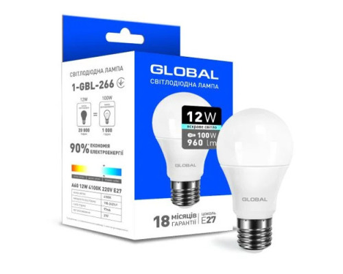 Лампа світлодіодна Outlet Global 1-GBL-266 A60 12W 4100K E27, 12W 4100K E27