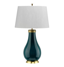 Настільна лампа Quintiesse QN-HAVERING-TL-IV Havering 1 Light Table Lamp Azure-Turquoise & Aged Brass Light Ivory Shade