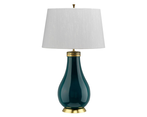 Настільна лампа Quintiesse QN-HAVERING-TL-IV Havering 1 Light Table Lamp Azure-Turquoise & Aged Brass Light Ivory Shade