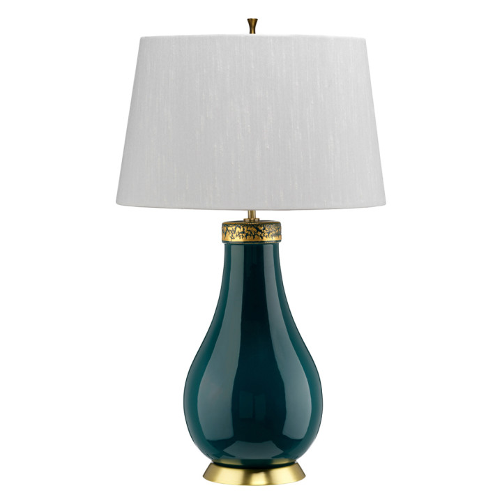 Настільна лампа Quintiesse QN-HAVERING-TL-IV Havering 1 Light Table Lamp Azure-Turquoise & Aged Brass Light Ivory Shade · Quintiesse · quintiesse-qn-havering-tl-iv
