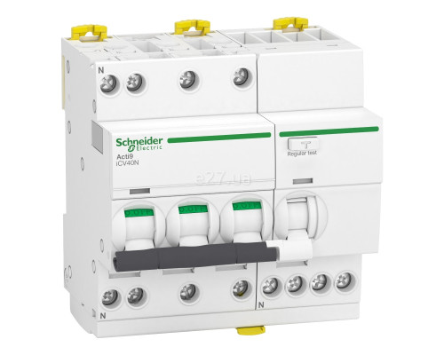 Диференціальний автомат Schneider Electric A9DE3720 Acti9 ICV40N, 3P＋N, 20A, C, 6kA, 30mA, AC, ip20, на DIN-рейку