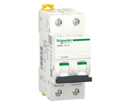 Автоматичний вимикач Schneider Electric A9F73201 Acti9 iC60N, 2P, 1A, B, 10kA, ip20, на DIN-рейку