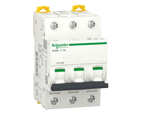 Автоматичний вимикач Schneider Electric A9F74301 Acti9 iC60N, 3P, 1A, C, 6kA, на DIN-рейку