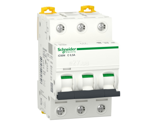 Автоматичний вимикач Schneider Electric A9F74370 Acti9 iC60N, 3P, 0.5A, C, 6kA, ip20, на DIN-рейку