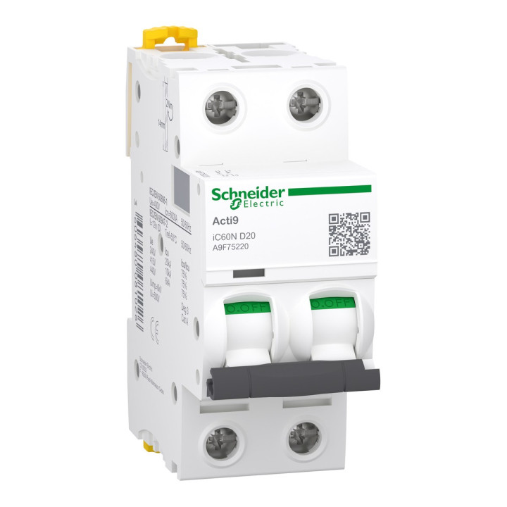 Автоматичний вимикач Schneider Electric A9F75220 Acti9 iC60N, 2P, 20A, D, 6kA, ip20, на DIN-рейку · Schneider Electric · schneider-electric-a9f75220